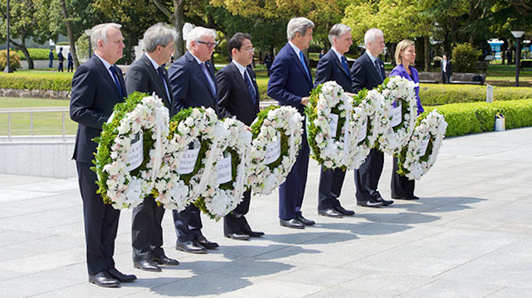 Photo: Secretary of State John Kerry laid a wreath at the Hiroshima Peace Memorial Park and Museum on April 11, 2016. Credit: U.S. State Department